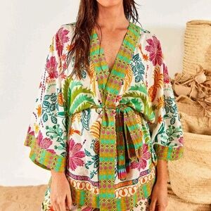 FARM Rio Fruits Scarves Queen Linen Blend Topper Kimono In Fruits Queen Cover up